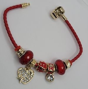 Love rope leather bracelet with res charms